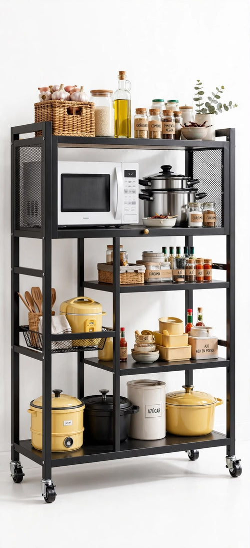 Estante Organizador Plegable 4 Niveles con Ruedas - Cocina y Almacenamiento